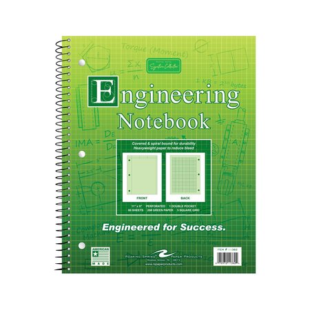 ROARING SPRING Case of Engineering Wirebound Notebook, 8.5"x11", 80 sht/book, Green Tinted, Heavyweight Backer 11382CS