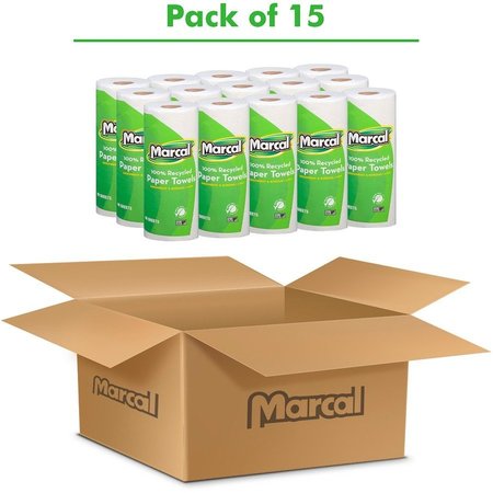 Marcal Perforated Roll Paper Towels, 2 Ply, 60 Sheets, White, 15 PK 6709