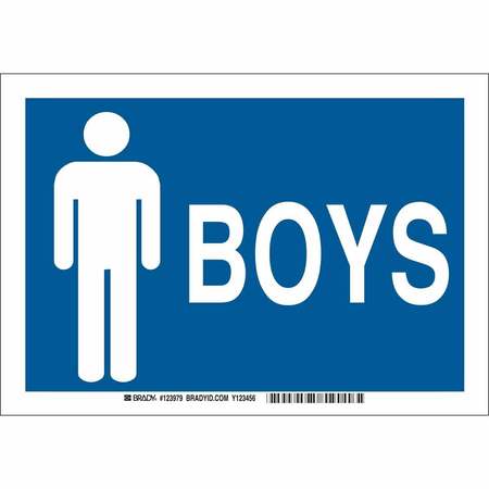 BRADY Sign, Restroom, Eng, Poly, 7X10", Wht/Blue, Legend: Boys, 123979 123979