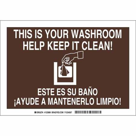 BRADY Restroom Sign, 7" Height, 10" Width, Polyester, Rectangle, English, Spanish 123991