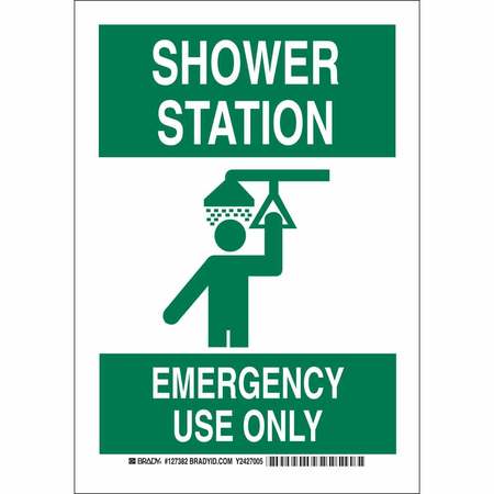 BRADY Safety Shower Sign, 14" Height, 10" Width, Aluminum, Rectangle, English 127383