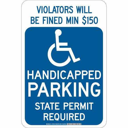 BRADY Handicap Parking Sign, 18"H, 12"W, Plastic, 127462 127462