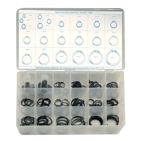 Precision Brand External Retaining Ring Assortment, Spring Steel, Black Phosphate Finish, 295 Pieces, 22 Sizes 13980