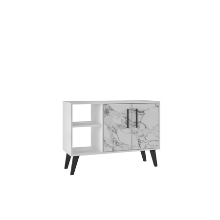 Manhattan Comfort Amsterdam 35.43" Sideboard with 4 Shelves in White Marble 147AMC208