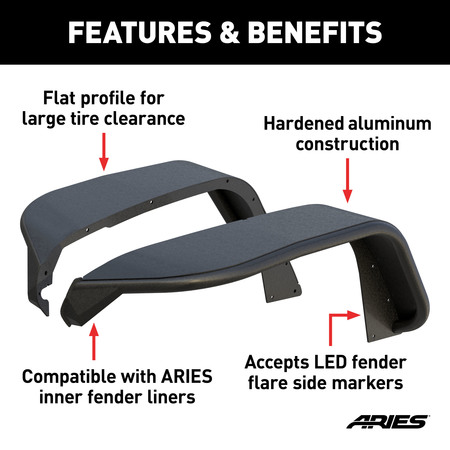 Aries Jeep JL Front Fender Flares, 1500203 1500203