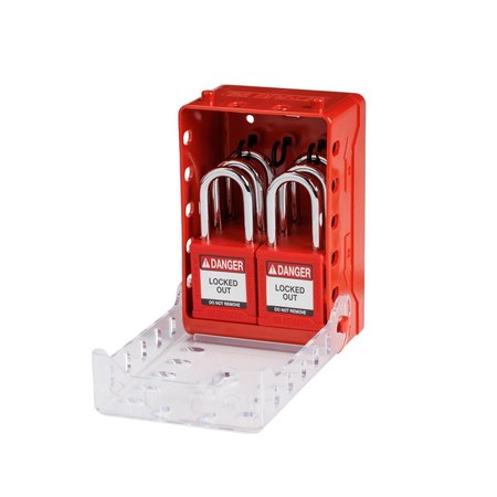 BRADY Lockout Kit, 2.743" D, 3.95" W, Plastic, Red 153675