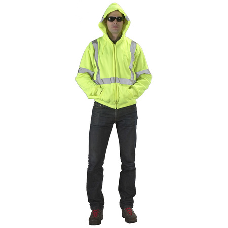 MUTUAL INDUSTRIES High Visibility ANSI Class 3 Lime Fleece, 12 In Height, 12 in Width 16382-0-7