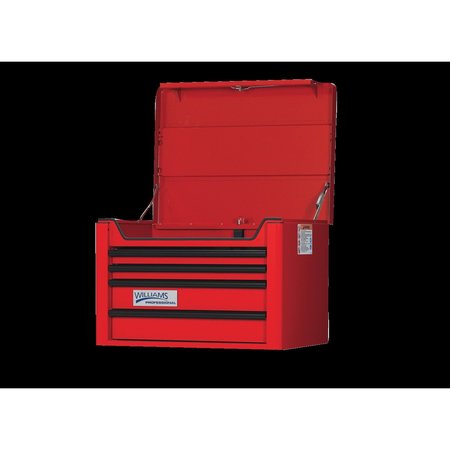 Williams Professional Top Chest, 4 Drawer, Red, Steel, 26-1/2 in W x 20 in D x 19-1/2 in H W26TC4