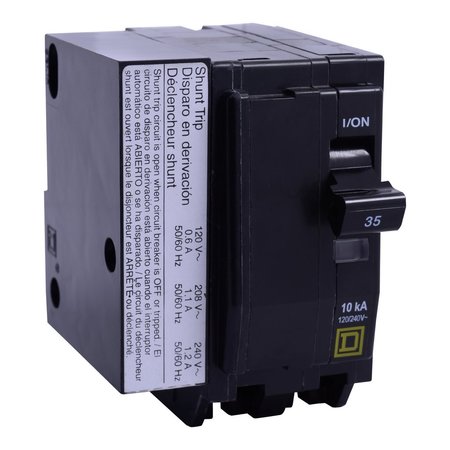 SQUARE D Mini circuit breaker, QO, 60A, 2 pole, 120/240VAC, 22kA, plug in, AC shunt QO260VH1021