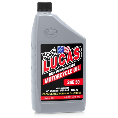 Lucas Oil Sae 20W-50 Motorcycle Oil, 6x1/qt., PK6 10700