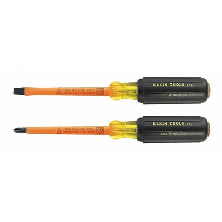 KLEIN TOOLS ESD Safe Insulated Screwdriver Set, Slotted/Phillips Tip, 1000V insulated, 2-Piece 33532-INS