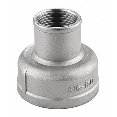 Zoro Select 304 Stainless Steel Reducing Coupling, 1/2 in x 3/8 in Fitting Pipe Size, Female NPT x Female NPT 40RC111N012038