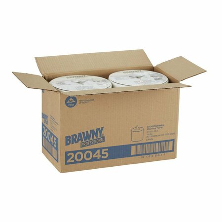 Georgia-Pacific Dry Wipe Roll, White, Dispensing Poly Bag, Double Recreped (DRC), 300 Wipes, 13 in x 10 in, 2 PK 20045