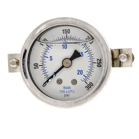 Pic Gauges Gauge, 1.5", 0/300 psi, 1/8"CBM, LF, U-Clamp 203L-158H