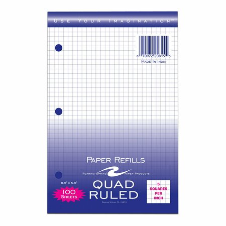 ROARING SPRING Case of Loose Leaf Graph Paper, 100 sht/pk, 8.5"x5.5", 5x5 Graph Ruled Filler Paper, 3-hole Punched 20815cs