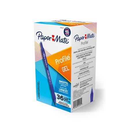 PAPER MATE Profile Gel Pen, 0.7mm, Blue, PK36 2095449