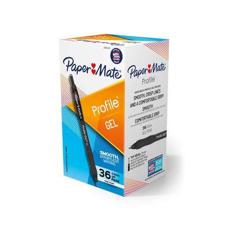 Paper Mate Profile Gel Pen, 0.5mm, Black, PK36 2095452