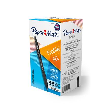 PAPER MATE Profile Gel Pen, 0.7mm, Black, PK36 2095473