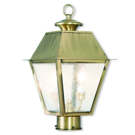 LIVEX LIGHTING Mansfield 2 Light Antique Brass Outdoor Post Top Lantern 2166-01