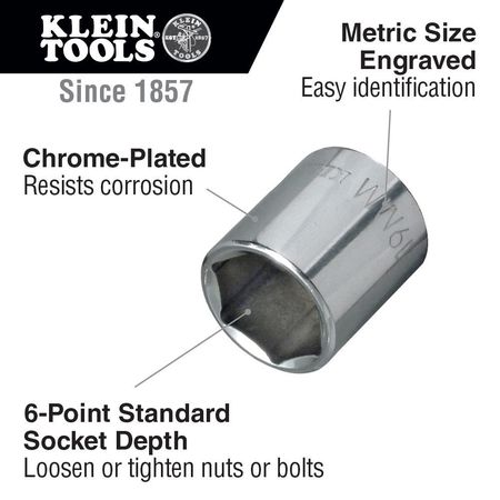 Klein Tools 3/8" Drive, 11mm Metric Socket, 6 Points 65911