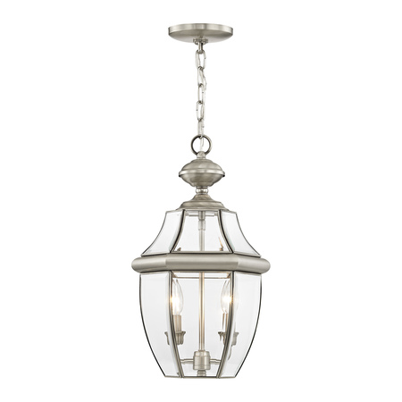 LIVEX LIGHTING Monterey 2 Light Brushed Nickel Outdoor Pendant Lantern 2255-91