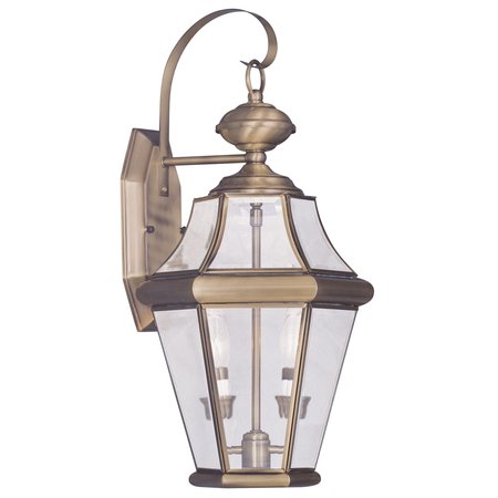 LIVEX LIGHTING Georgetown 2 Light Antique Brass Outdoor Wall Lantern 2261-01