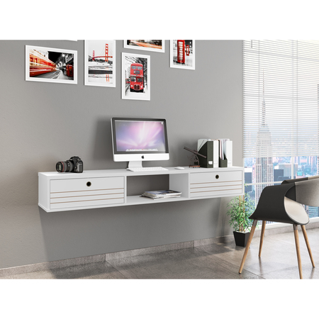 Manhattan Comfort Floating Office Desk, 3 Shelves, White 226BMC