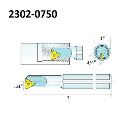 Hhip SIR0750P16 Internal Indexable Threading Tool Holder 2302-0750