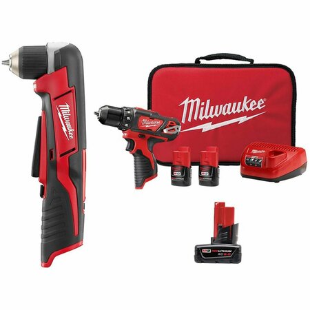 MILWAUKEE TOOL Cordless Right Angl Drill, Drill, 6.0 Bat 2415-20, 2407-22, 48-11-2460