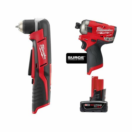 MILWAUKEE TOOL Cordless Rgt Angle Drill, Hyd Dvr, 6.0 Bat 2415-20, 2551-20, 48-11-2460