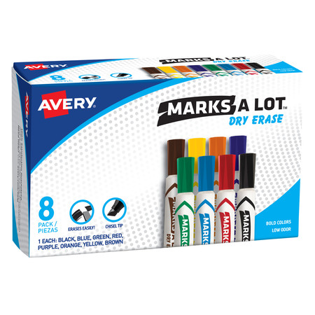 AVERY Desk Style Dry Erase Markers, Assort, PK8 24411