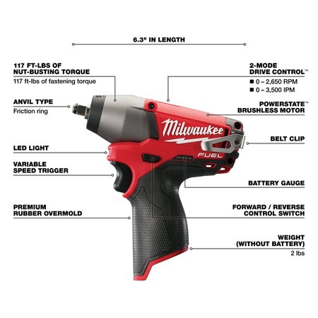 Milwaukee Tool M12 FUEL 3/8" Impact Wrench 2454-20