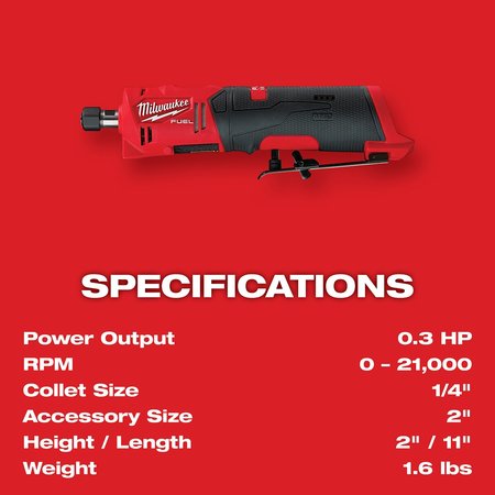Milwaukee Tool M12 FUEL 1/4 in Straight Die Grinder, 20,000 RPM (Tool Only) 2486-20