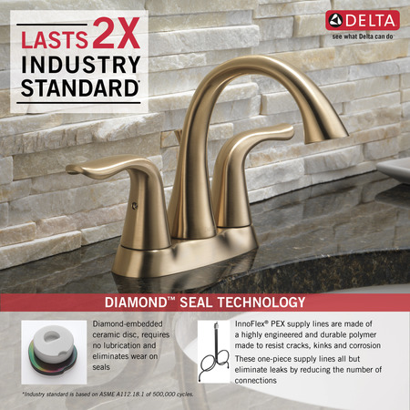 Delta Dual Handle 4" Mount, 3-hole 4" installation Hole Centerset Lavatory Faucet, Champagne Bronze 2538-CZMPU-DST