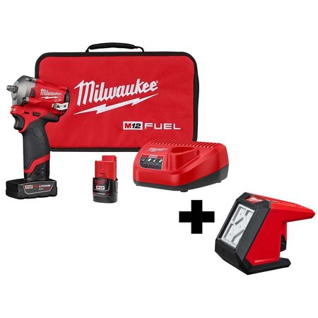 Milwaukee Tool M12 FUEL™ 3/8" Stubby Impct Wrnch Kit w/ M12™ ROVER™ Mntng Flood Light 2554-22, 2364-20