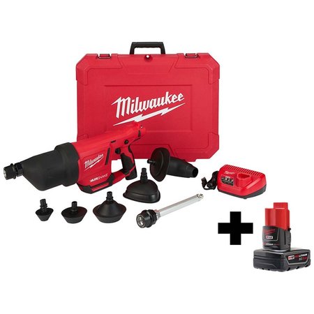 MILWAUKEE TOOL M12™ AIRSNAKE™ Drain Clean Air Gun Kit w M12™ XC REDLITHIUM™ Battery 2572B-21, 48-11-2402