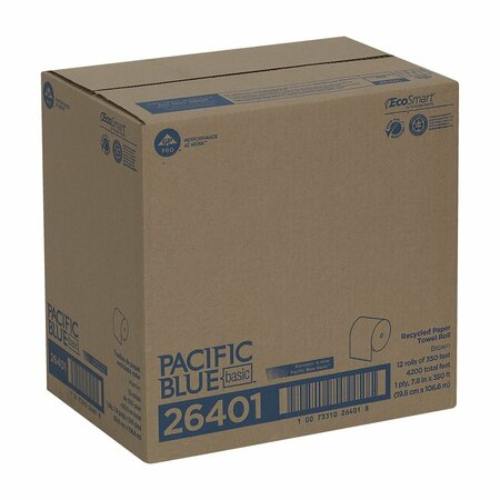 Georgia-Pacific Pacific Blue Basic Hardwound Paper Towels, Continuous Roll, 7 7/8 in W, 350 ft L, Brown, 12 Pack 26401