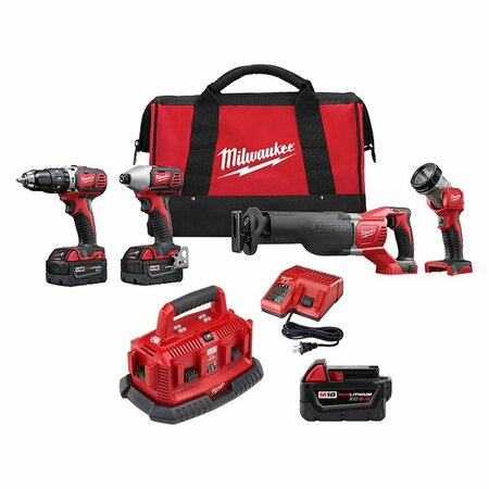 MILWAUKEE TOOL Cordless Combo Kit, 18.0 V, 4 Tools, 2 Batt 2696-24, 48-59-1806, 48-11-1850