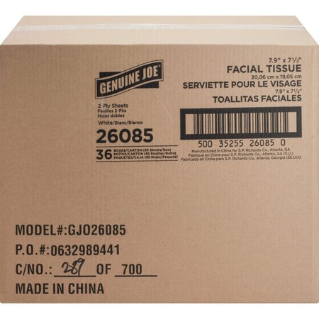 Genuine Joe 2 Ply Facial Tissue, 85 Sheets GJO26085