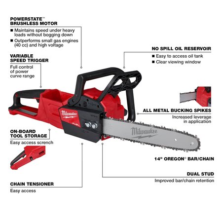 Milwaukee Tool 14 18 12.0 Ah 2.8 hp Electric M18 FUEL 14 in. Chainsaw (Tool Only) 2727-20C