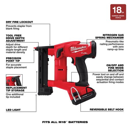 Milwaukee Tool M18 FUEL 18 Gauge 1/4 in. Narrow Crown Stapler Kit 2749-21CT