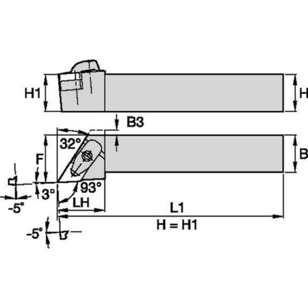 Widia Toolholder, ISO, D-Style Clamping DDJNR163DKC3