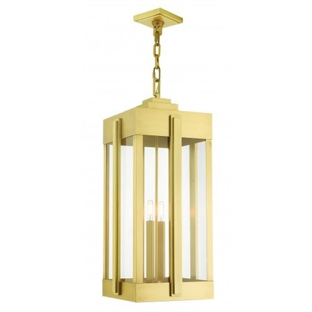 LIVEX LIGHTING Natural Brass Outdoor Pendant Lantern, 4 27720-08