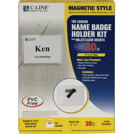 C-Line Products Magnetic Style Name Badge Kit, 4x3", PK20 92943
