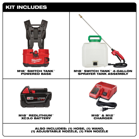 Milwaukee Tool 4 gal. Backpack Sprayer Kit, HDPE Tank, Cone, Fan Spray Pattern, 48 in Hose Length 2820-21PS