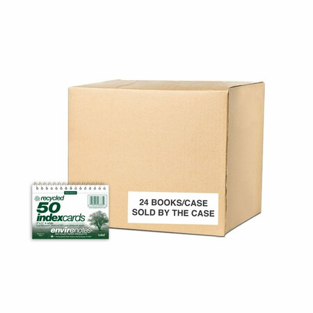Roaring Spring Case of Spiral Bound Recycled Index Cards 3"x5", 50 CT pk, Narrow Ruled, Perforated, Blank on Back 28335cs