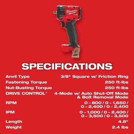 Milwaukee Tool M18 FUEL 3/8 in. Compact Impact Wrench with Friction Ring Kit 2854-22R