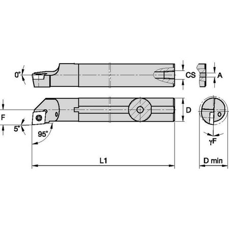 Widia Indexable Boring Bar, A06MSCLPR2, 6 in L, High Speed Steel, 80 Degrees  Diamond Insert Shape A06MSCLPR2