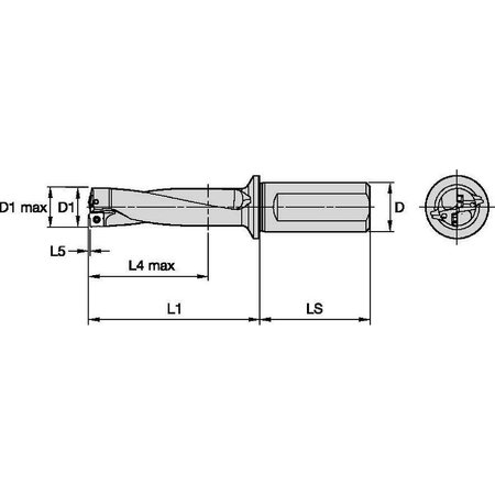 WIDIA Indexable Insert Drill, 1-1/4", TCF TCF1210R3SLR125E