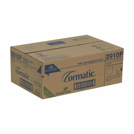 Georgia-Pacific Cormatic Hardwound Paper Towels, 1 Ply, Continuous Roll Sheets, 700 ft, Brown, 6 PK 2910P